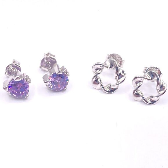 Set of 2 pairs sterling silver post stud earrings - Picture 1 of 5